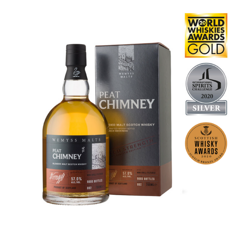 Peat Chimney Batch Strength bottle and packaging with awards