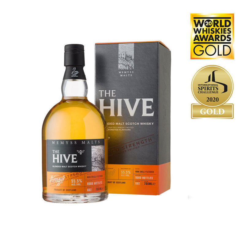 The Hive Batch Strength bottle with awards