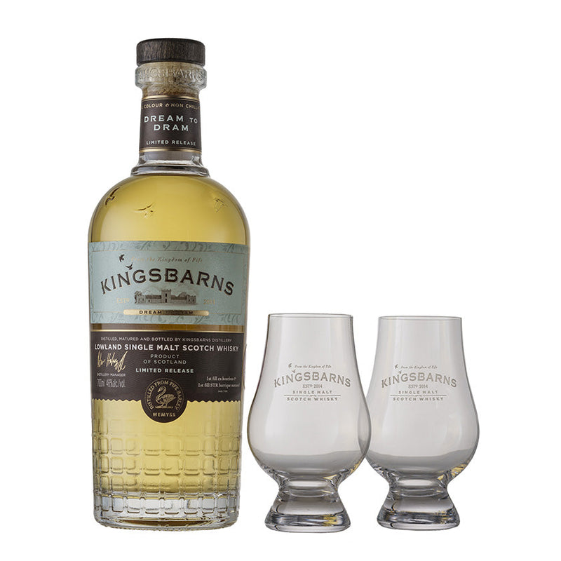 Kingsbarns - Dream To Dram Gift Pack - 70cl Bottle & 2 Glencairns